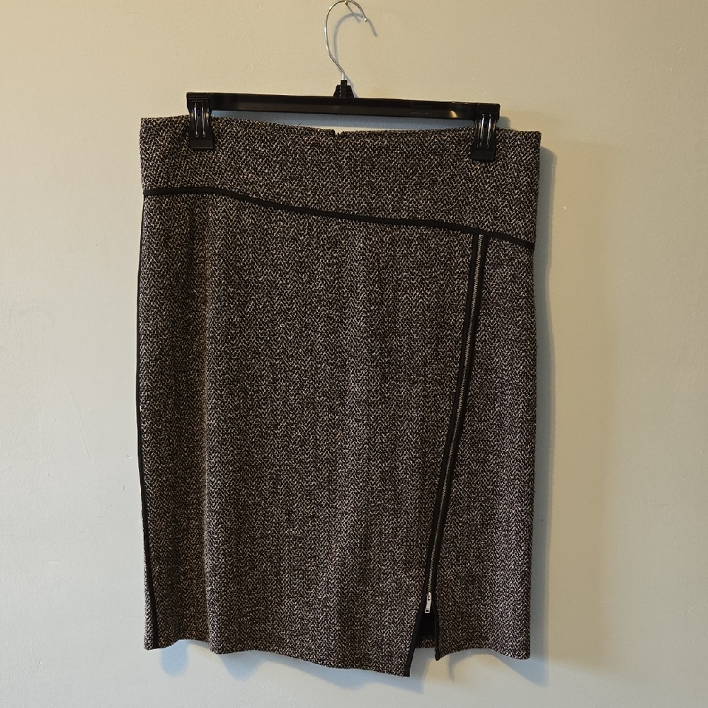 DKNY Black and Gray Textured Midi Skirt